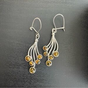 Green Amber Sterling Silver Earrings